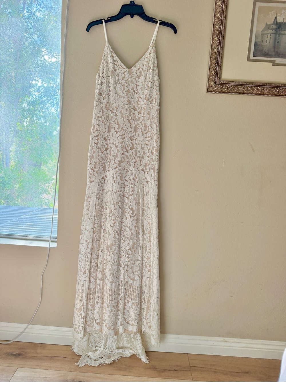 Lulu’s Elegant Lace Slip Maxi Dress in Ivory